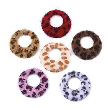 Faux Mohair Pendants, with Aluminum Bottom, Flat Round, Platinum, Mixed Color, 43~44x40.5~41.5x4.5~5mm, Hole: 1mm