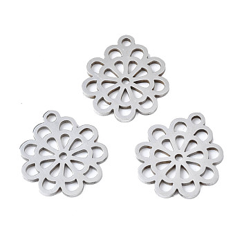 201 Stainless Steel Pendants, Laser Cut, Flower, Stainless Steel Color, 15.5x14x1mm, Hole: 1.4mm