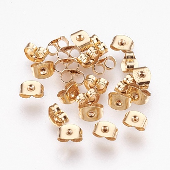 304 Stainless Steel Friction Ear Nuts, Ear Locking Earring Backs for Post Stud Earrings, Barrel Plating, Real 24K Gold Plated, 6x4x3mm, Hole: 0.7mm
