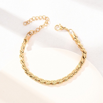 304 Stainless Steel Twisted Curb Chain Bracelets for Women, PVD Vacuum Plating, Real 18K Gold Plated, 6.89 inch(17.5cm)