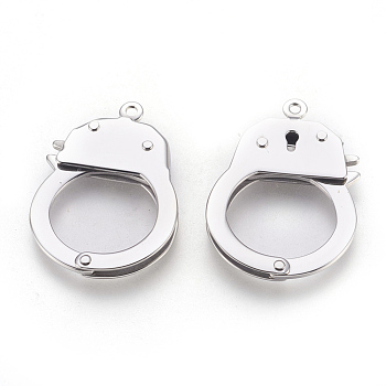 304 Stainless Steel Handcuffs Clasps, Stainless Steel Color, 38x26.5x4mm, Hole: 1.8mm, Inner Diameter: 17x19mm