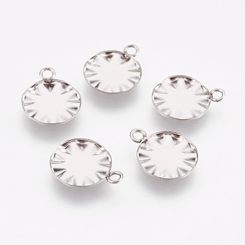 201 Stainless Steel Pendant Cabochon Settings, Flat Round, Stainless Steel Color, Tray: 10.5mm, 13.5x11x1mm, Hole: 1.6mm