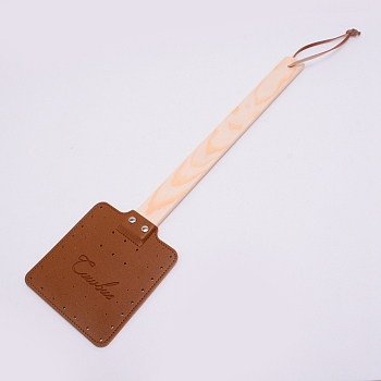 PU Leather Flyswatter, with Cottonwwod Handle, Saddle Brown, 57x11x0.35~0.95cm