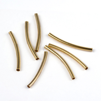 Brass Curved Tube Beads, Smooth, Gold Plated, Nickel Free, 2mmx25mm, Hole: about 1.2mm