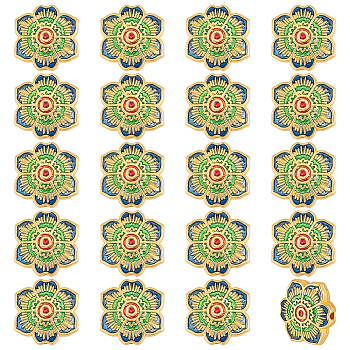 20Pcs Alloy Enamel Beads, Flower, Matte Gold Color, Green, 15x14x5mm, Hole: 1.6mm