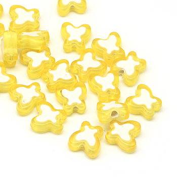 Transparent Butterfly Acrylic Beads, Bead in Bead, Yellow, 10x10x4mm, Hole: 2mm, about 1730pcs/500g