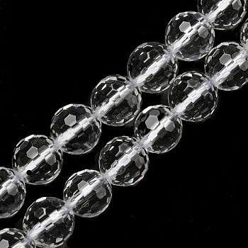 Natural Quartz Crystal Beads Strands, Rock Crystal Beads, Faceted(128 Facets), Round, 8~8.5mm, Hole: 1.2mm, about 47pcs/strand, 14.88~15.04 inch(37.8~38.2cm)