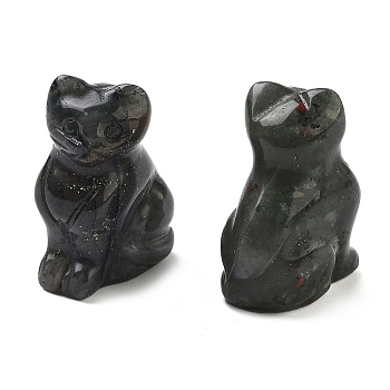 Natural Bloodstone Carved Figurines, for Home Office Desktop Decoration, Cat, 10.5~13x16~18x21.5~23.5mm