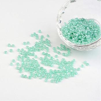 8/0 Ceylon Round Glass Seed Beads, Aqua, Size: about 3mm in diameter, hole:1mm, about 1101pcs/50g