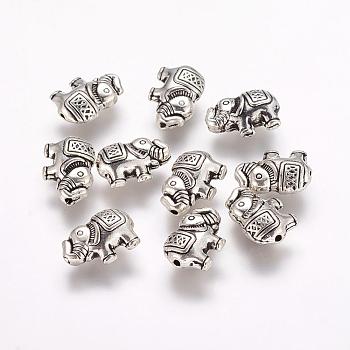 Tibetischen Stil Legierung Elefant Perlen, Antik Silber Farbe, 8.5x12x4 mm, Bohrung: 0.8 mm