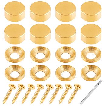 SUPERFINDINGS 2 Sets Flat Round Brass Glass Standoff Pin Sets, with Wall Mounted Standoff Screw and 1Pc Iron & Carborundum Drill Bits, for Acrylic Glass Sign, Platinum & Golden, 11~50x2.5~8mm