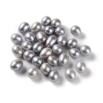 Dyed Natural Cultured Freshwater Pearl Beads, Half Drilled, Rice, Grade 5A+, Dark Gray, 9~12.5x8~9mm, Hole: 0.9mm