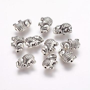 Tibetan Style Alloy Elephant Beads, Antique Silver, 8.5x12x4mm, Hole: 0.8mm(X-TIBEB-E070-AS)