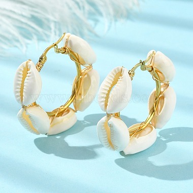 Natural Shell Beaded Hoop Earrings(EJEW-TA00278)-3