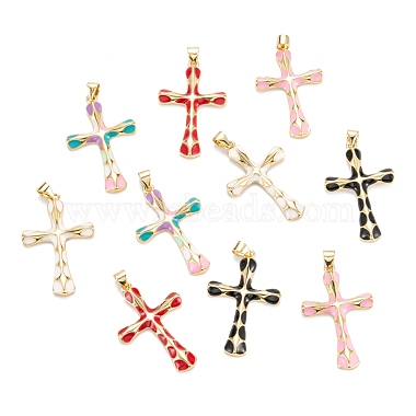 Real 18K Gold Plated Mixed Color Cross Brass+Enamel Pendants