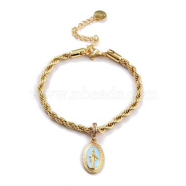 Alloy Enamel Oval with Virgin Mary Charm Bracelets(BJEW-L652-19-G)-2