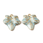 304 Stainless Steel Pendants, Leaf Charms, with Enamel, Real 18K Gold Plated, Ion Plating(IP), Blue, 31x31x3mm, Hole: 3mm(STAS-I371-32G-01)