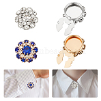 4Pcs 2 Styles Alloy & Brass Rhinestone Cufflinks, Flower, Capri Blue, 21~21.5x21x13.5mm, 2pcs/style(DIY-NB0013-79B)
