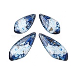 4Pcs Transparent Epoxy Resin Butterfly Wings Pendants, with Gold Foil & Glitter Powder, Medium Blue, 29.5~40x15~17x2~2.5mm, Hole: 1.1mm(RESI-C057-06C)