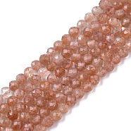 Natural Sunstone Beads Strands, Grade A+, Round, Faceted(32 Facets), 3.5mm, Hole: 0.6mm, about 114~116pcs/strand, 15.24 inch~15.51 inch(38.7~39.4cm)(G-N328-002B)