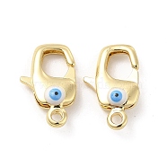 Brass Lobster Claw Clasps, with Enamel, Real 18K Gold Plated, Long-Lasting Plated, Evil Eye Pattern, White, 20x12.5x6~7mm, Hole: 2~3mm(KK-E075-01G-03)