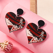 Creative Heart-Shaped Halloween Spider Devil Acrylic Stud Earrings, Colorful, 45x37mm(FF7967-6)