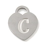 304 Stainless Steel Pendants, Laser Cut, Heart with Letter Charm, Stainless Steel Color, Letter C, 15x12x1mm, Hole: 3x3.5mm(FIND-M017-01P-C)