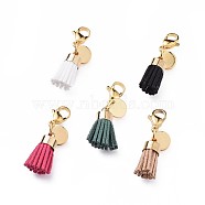 Suede Cord Tassel Pendants, with Brass Findings and 304 Stainless Steel Lobster Claw Clasps, Mixed Color, 33mm(HJEW-JM00362-M)