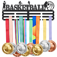 Fashion Iron Medal Hanger Holder Display Wall Rack, 3 Line, with Screws, Word Basketball, Sports Themed Pattern, 150x400mm(ODIS-WH0021-208)