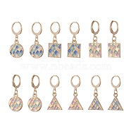 6 Pairs 6 Styles Square & Triangle & Flat Round Alloy Enamel Dangle Leverback Earrings, Golden 304 Stainless Steel Jewelry for Women, Mixed Color, 29~31mm, Pin: 0.8x1mm, 1 Pair/style(EJEW-JE05239)