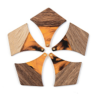 Resin & Walnut Wood Pendants, Arrow, Orange, 38x35x3mm, Hole: 2mm(RESI-S389-055A-A01)
