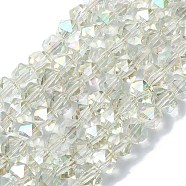 Electroplate Glass Beads, Half Plated, Faceted, Polygon, WhiteSmoke, 6x6x5.5mm, Hole: 1.2mm, about 96~100pcs/strand, 20.08''~20.47''(51~52cm)(EGLA-L018-B-AB02)