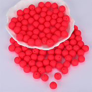 Round Silicone Focal Beads, Chewing Beads For Teethers, DIY Nursing Necklaces Making, Deep Pink, 15mm, Hole: 2mm(SI-JX0046A-03)