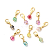Two Tone Crackle Glass Pendant Decorations, Lobster Clasp Charms, Clip-on Charms, for Keychain, Purse, Backpack Ornament, Stitch Marker, Round, Mixed Color, 30mm(HJEW-JM00704)