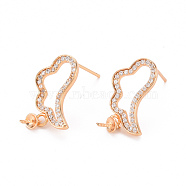 Brass Micro Pave Clear Cubic Zirconia Earring Findings, for Half Drilled Beads, Nickel Free, Wing, Real 18K Gold Plated, 23x11mm, Pin: 0.8mm, Pin: 0.8mm(for Half Drilled Beads).(KK-T062-234G-NF)