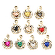 UV Plating Alloy Pendants, with Glass and Rhinestone, Apple, Mixed Color, 19x13x4.5mm, Hole: 1.8mm(ALRI-C009-19G)
