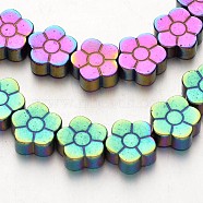 Electroplate Non-magnetic Synthetic Hematite Beads Strands, Flower, Multi-color Plated, 8x3mm, Hole: 1mm, about 54pcs/strand, 15.7 inch(G-F300-07-02)