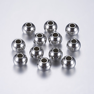 202 Stainless Steel Beads, Round, Stainless Steel Color, 8mm, Hole: 3mm(STAS-L198-14P)