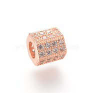 Brass Micro Pave Cubic Zirconia Beads, Hexagon, Rose Gold, 7x8x7mm, Hole: 4mm(X-ZIRC-S053-YS012-1)