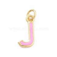 Rack Plating Brass Pendants, with Enamel and Jump Ring, Cadmium Free & Lead Free, Long-Lasting Plated, Real 18K Gold Plated, Letter, Letter J, 11.5x5.5x1mm, Hole: 2.5mm(KK-C065-02J-G)