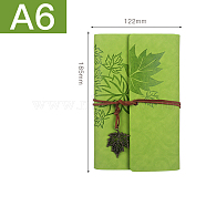 PU Leather Cover 6 Ring Binder Notebooks, Travel Journal, with String, Maple Leaf Pendants & Wood-free Paper, Rectangle, Yellow Green, 185x122mm, A6, about 160 pages/book(SCRA-PW0004-062F-02)