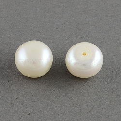 Grade AAA Natural Cultured Freshwater Pearl Beads, Half Drilled, Flat Round, White, 6~6.5x5mm, Half Hole: 1mm(X-PEAR-R008-6~6.5mm-01)