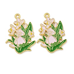 Alloy Enamel Pendants, Golden, Flower Charm, Misty Rose, 30.5x21.5x1.5mm, Hole: 2mm, 10pcs/set(FIND-Z049-01G-C)