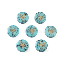 Synthetic Turquoise Beads, with Golden Tone Brass Slices, Flat Round with Constellations, Scorpio, 15x5mm, Hole: 1mm(G-F775-C03)