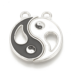 Alloy Enamel Split Pendants, Cadmium Free & Lead Free, Gossip/Yin Yang, Platinum, White & Black, 27x15x2mm, Hole: 2.5mm(ENAM-S115-032)