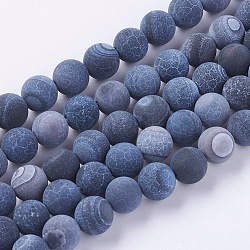 Natural Weathered Agate Beads Strands, Dyed, Frosted, Round, Black, 8mm, Hole: 1mm, about 46pcs/strand, 15 inch(X-G-G589-8mm-07)