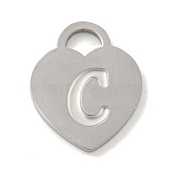 Non-Tarnish 304 Stainless Steel Pendants, Laser Cut, Heart with Letter Charm, Stainless Steel Color, Letter C, 15x12x1mm, Hole: 3x3.5mm(FIND-M017-01P-C)