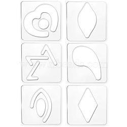 Acrylic Earring Handwork Template, Card Leather Cutting Stencils, Square, Clear, Mixed Patterns, 152x152x4mm, 6 styles, 1pc/style, 6pcs/set(TOOL-WH0153-010)