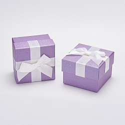 Cardboard Jewelry Boxes, with Satin Ribbon Bowknot, square, Purple, 7.5x7.5x5.7cm(CBOX-D001-01D)