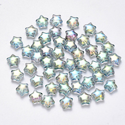 Transparent Spray Painted Glass Beads, AB Color Plated, Star, Clear AB, 8x8.5x4mm, Hole: 1mm(GLAA-R211-04-G01)